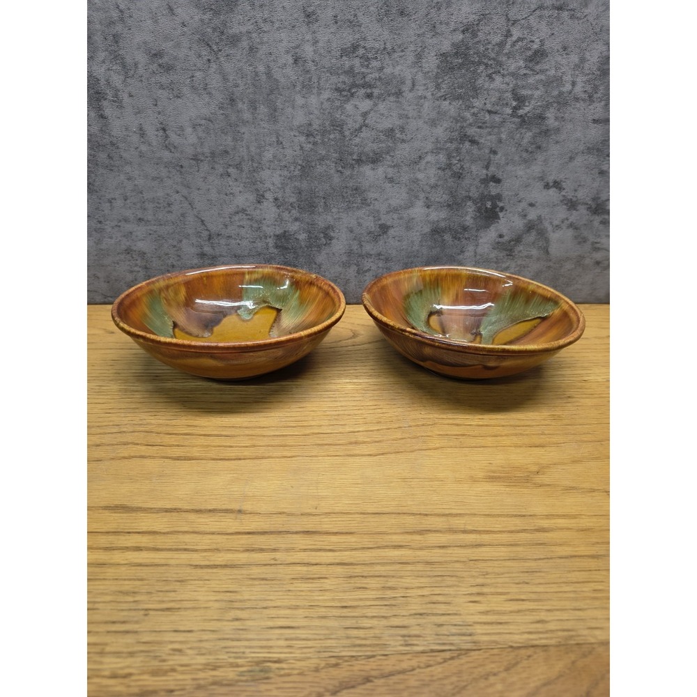 Set Of 2 Dryden Ovenware BROWN & TEAL Glazed OvenWare Bowl Ozark Frontier Drip